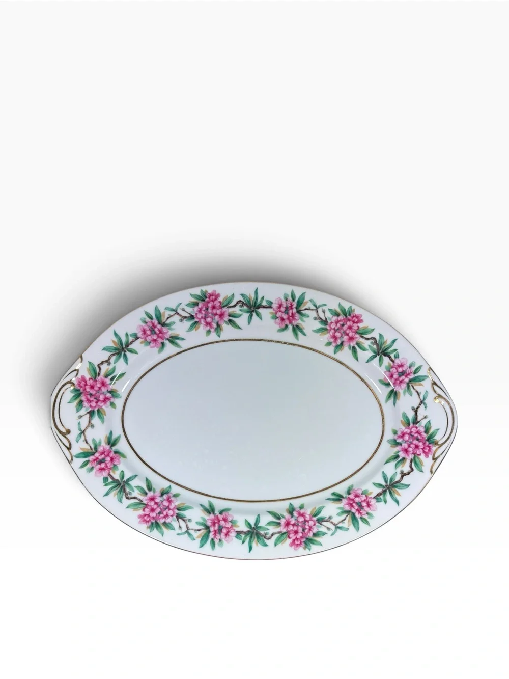 VTG Aichie China Occupied Japan Malibu Pink Floral Gold Trim Platter Cottagecore